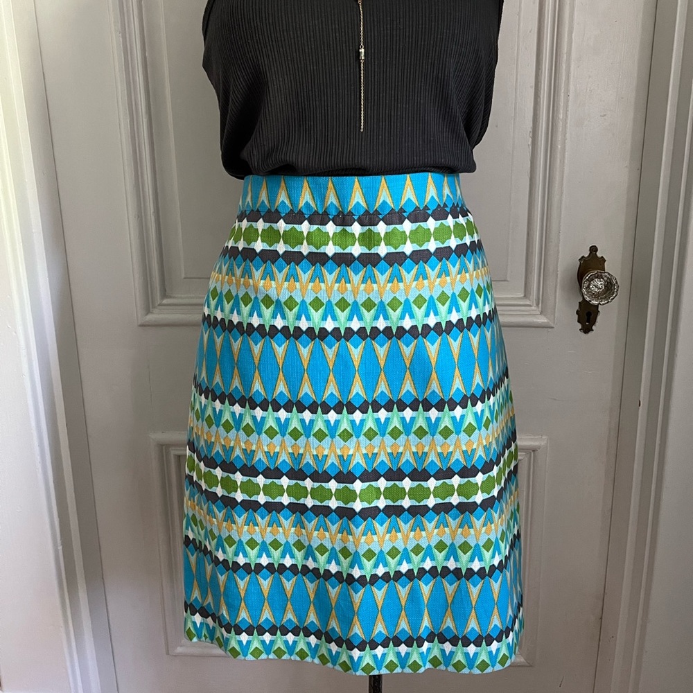J. Crew Pencil Skirt in navy, light blue, green, gold